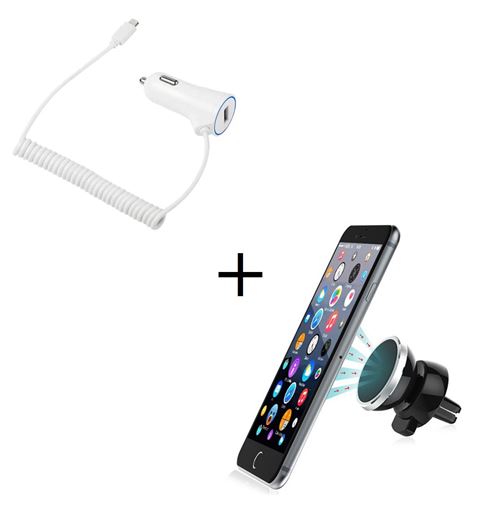 Pack Voiture pour IPHONE 6/6S (Cable Chargeur Lightning Allume Cigare + Support Voiture Magnetique) Universel