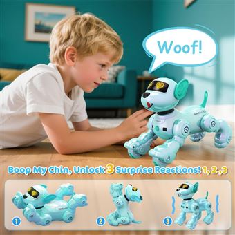 VATOS Chien Robot Interactif Bleu Enfants – 17 Fonctions, Programmable, Danse & Musique, Télécommande, 2 Batteries Rechargeables – Jouet Intelligents 3 à 12 Ans