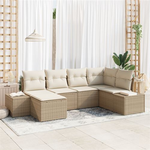 Non Communiqué Beige Ensemble De Canapé De Jardin 6 Pièces Avec Coussins Poly Rattan