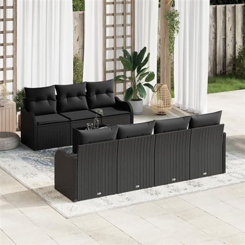 Non Communiqué Noir Canapé De Jardin 8 Pièces Avec Coussins Rattan Poly 3354282