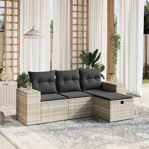 Non Communiqué Gris Vidaxl Salon De Jardin Avec Coussins 4 Pcs, Canapés De Terrasse, Ensemble De Meubles De Patio, Mobilier D'extérieur, 3264378