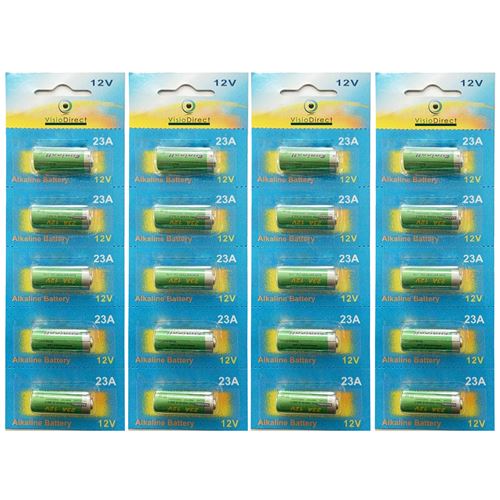 Lot de 20 Piles Alcaline 12V type A23/23A compatibles LRV08/L1028/8LR932/8LR23/VR22/8F10R/EL12 - Visiodirect -
