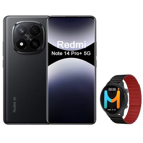 Smartphone Xiaomi Redmi Note 14 Pro Plus 5G 6,67 Pouces Double Nano SIM 512 Go Noir Minuit Avec Montre Connectée Smart Watch