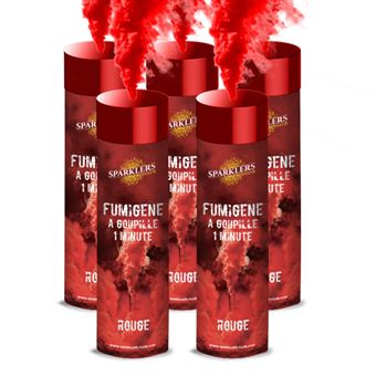 SPARKLERS CLUB Fumigène a Main 1 MINUTE couleur Rouge - Lot de 5 - Allumage Frottoir, durée 60 secondes, fumigene couleur à tenir en Main - fumigene a main - Catégorie F1 - - 1