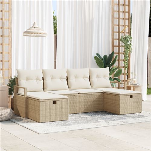 vidaXL - Ensemble de canapés de jardin - Poly rotin - 6 pièces - Beige - Image 2