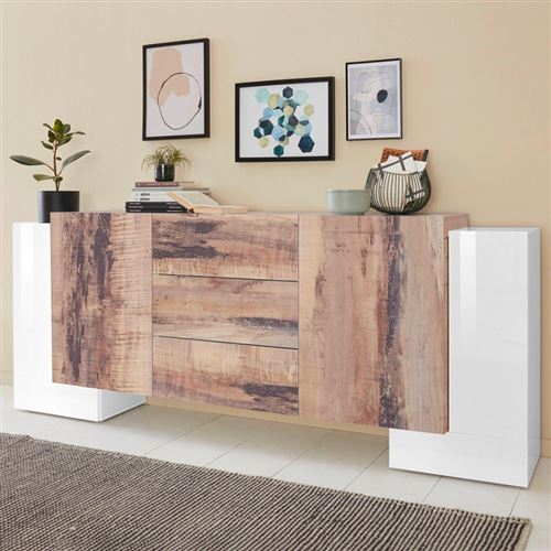 Buffet 210cm 4 Portes 3 Tiroirs Design Moderne Pillon Lawe Acero