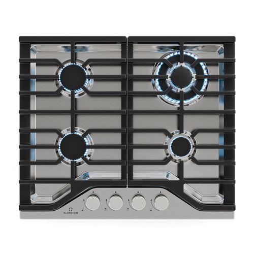 Klarstein Plaque de cuisson gaz Table de cuisson à gaz Turbocast Acier inoxydable 4 brûleurs Brûleur wok