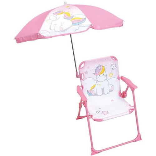 FUN HOUSE Licorne Chaise pliante camping avec parasol - H.38.5 xl.38.5 x P.37.5 cm + parasol o 65 cm - Pour enfant