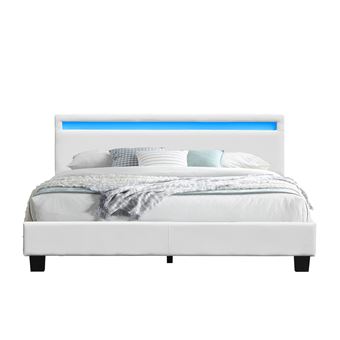 Lit 90x200 - solide et confortable - tête de lit avec eclairage led couleur noir - pieds de 10 cm - 13 lattes - montage rapide - style moderne Lit 90x200 - solide et confortable - tête de lit avec eclairage led couleur noir - pieds de 10 cm - 13 lattes - montage rapide - style moderne