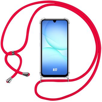 Coque pour Samsung Galaxy A17 4G/5G, Silicone Antichoc Renforcé avec Bandoulière Rouge Réglable - 1