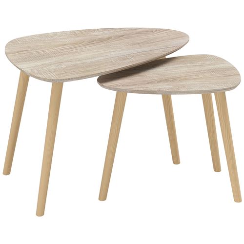 HOMCOM Juego de 2 mesas Nefty de diseño escandinavo con bandeja para bebidas y bandeja de madera, Blanco