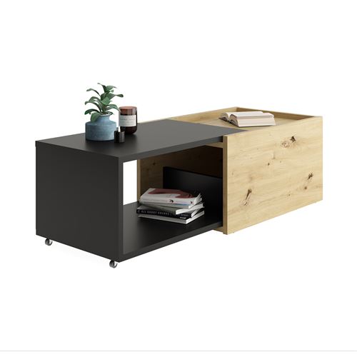 FMD Table basse extensible Chêne artisanal et noir