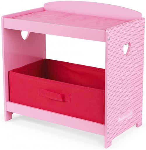 Table a langer en bois avec tiroir et matelas rose - accessoires poupees et poupon - janod mobilier mademoiselle - nouveaute jouet fille