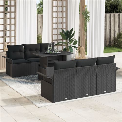 Non Communiqué Noir Ensemble De Canapé Jardin 7 Pièces Avec Coussins Rattan Poly, Canapé Jardin 2 Places Avec Rangement & Coussins Rattan