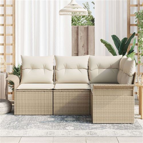 Vidaxl Beige Ensemble De Canapé De Jardin 4 Pc Polyrotin - Image 2