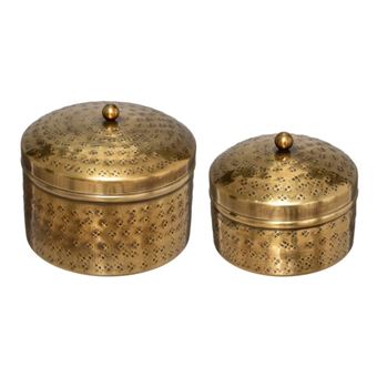 Atmosphera Créateur d'intérieur - Lot de 2 Boîtes Déco en Métal "Oasis" 13cm Or - 1