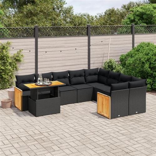 Non Communiqué Noir Vidaxl Salon De Jardin Avec Coussins 10 Pcs, Canapés De Terrasse, Ensemble De Meubles De Patio, Mobilier D'extérieur, 3274121