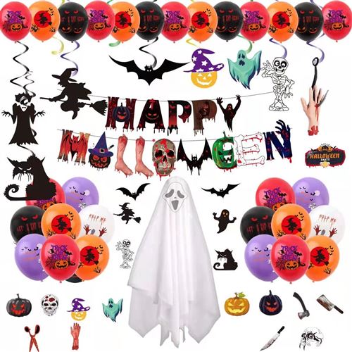 Ensemble de Ballon Halloween Decoration FONGWAN Article de Fête Bannière Crâne Citrouille Guirlande De Papier - B
