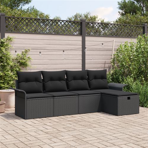 Non Communiqué Noir Ensemble De Canapés De Jardin 5 Pièces Avec Coussins En Poly Rattan Canapé De Jardin 2 Places Avec Rangement Et Coussins