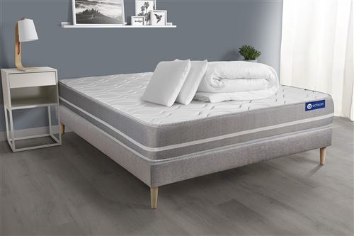 Non Communiqué Gris Pack Prêt À Dormir Matelas Ressorts Ensachés Actiflex Touch 140X200 3Zones Confort + Sommier Kit + 2 Oreillers +Couette
