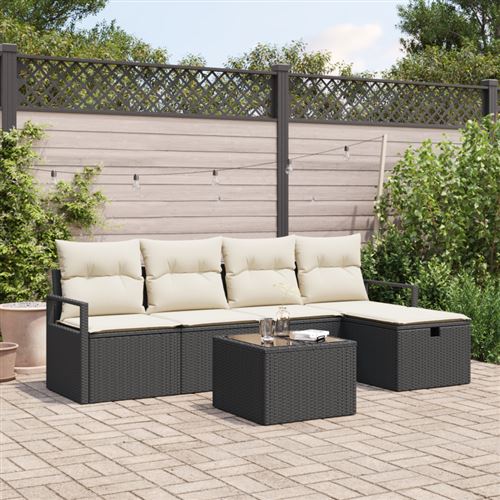Vidaxl Noir Ensemble De Canapés 6 Pc 5 Place Et Crème Polyrotin - Image 3