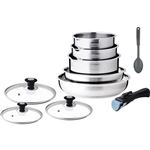 Batterie De Cuisine Arthur Martin 10 Pièces Amovible Aubergine - Poêles Casseroles Induction