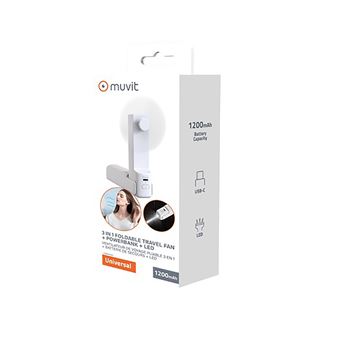 Ventilateur Portable 3 en 1 Powerbank LED Compact et Léger Muvit Blanc