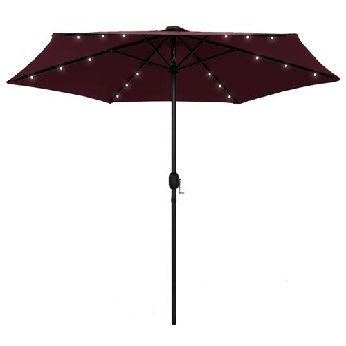 Parasol avec LED et mât en aluminium 270 x 236 cm Rouge bordeaux