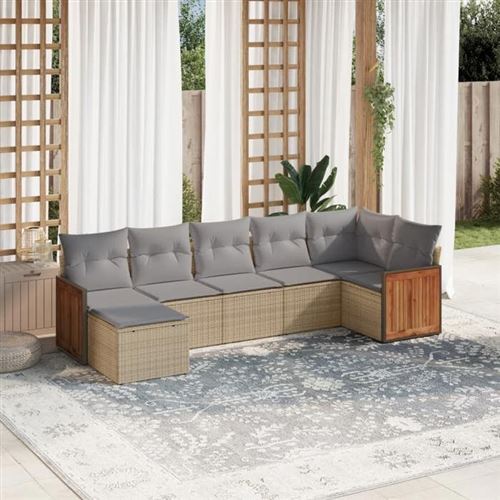 VIDAXL  Salon De Jardin Avec Coussins 7 Pcs Beige R&eacute;sine Tress&eacute;e