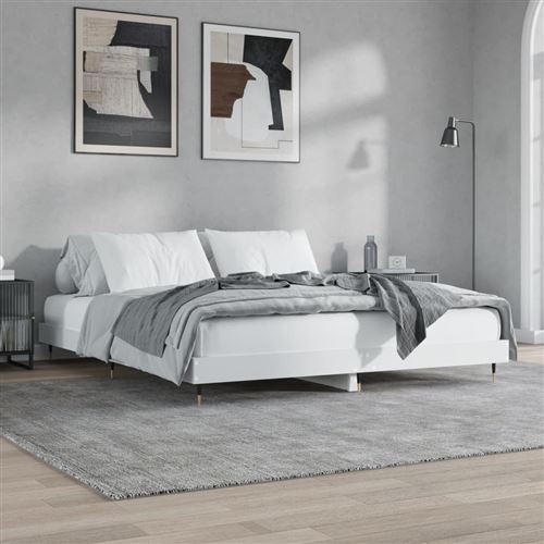vidaXL - Cadre de lit - Bois massif - Blanc - 200 x 200 cm - Image 2
