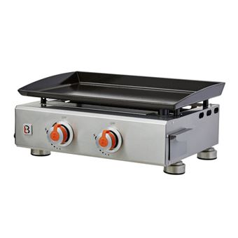 Plancha à gaz Alicia II Inox 2 feux - BRASERO - 2 brûleurs - 52 x 34 cm - Plaque acier émaillée - Jusqu'à 8 convives - 5 kW, Grise - 1