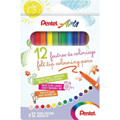 Non Communiqué 12 Feutres De Coloriage - Pour Enfant - Pointe Moyenne - Lavable - Pentel Arts