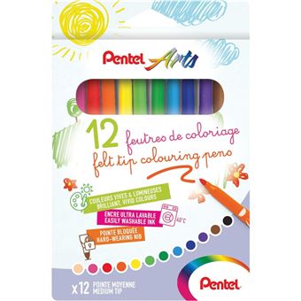 12 feutres de coloriage - Pour enfant - Pointe moyenne - Lavable - Pentel Arts - 1