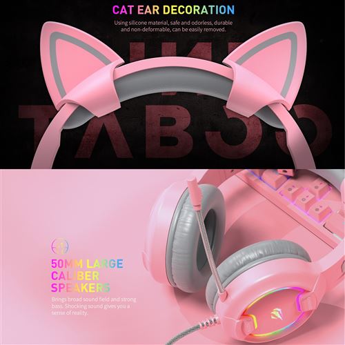 GAMENOTE H2233d Casque gaming fille rose avec oreilles de chat éclairage  RGB pour PC & console - Haut-parleur 50mm - Casque PC - Achat & prix
