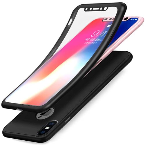 Coque Intégrale Silicone Pour iPhone XR Couleur Noir + Verre Trempé Anti Choc 360° Full Protection