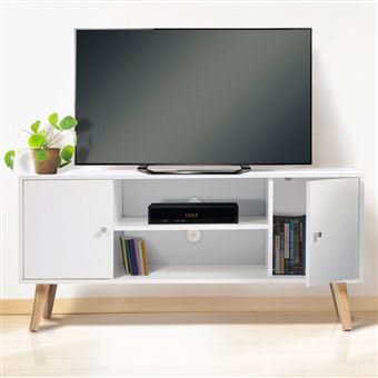 15 Sur Meuble Tv Effie Scandinave 2 Portes Bois Blanc Meuble Tv