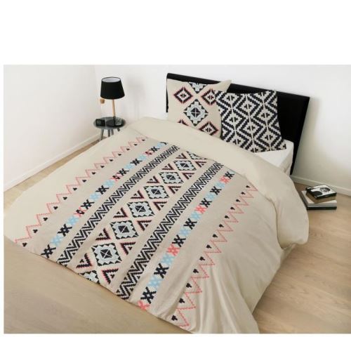 FINLANDEK Parure de couette réversible Azetheque - 100% coton - 220 x 240 cm - Beige et multicolore