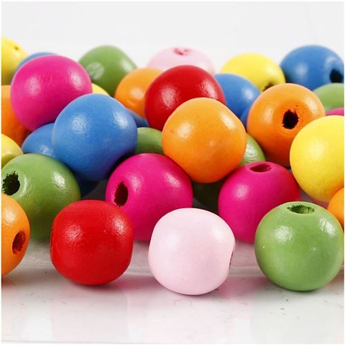 Assortiment de perles en bois - couleurs vives - 12 mm - 800 pcs