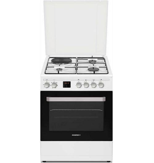 Rosières RGE660CMW/E - Cuisinière - pose libre - largeur : 59.8 cm - profondeur : 61 cm - hauteur : 93.6 cm - avec système auto-nettoyant - blanc