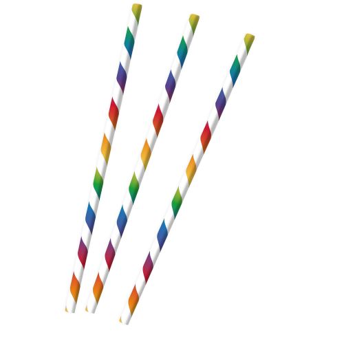 Amscan pailles arc-en-ciel rayées 23 cm papier 12 pièces