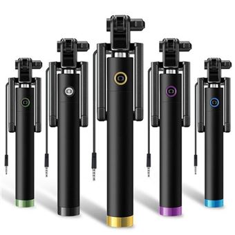 Perche Selfie Metal pour MOTOROLA Moto Z Smartphone avec Cable Jack Selfie Stick Android IOS Reglable Bouton Photo (NOIR) - 1