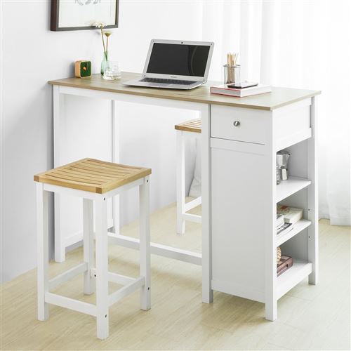 Table Haute de Bar Table de Cuisine Mange-Debout– Blanc Lxlxh 120x55x90cm,SoBuy FWT64-WN