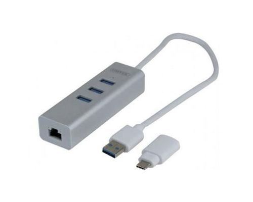 Adapt. USB 3.0 metal Gigabit + HUB + Convert. USB Type C