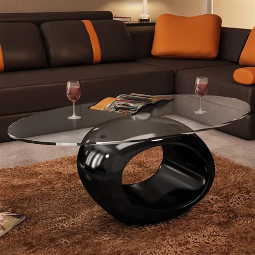 Table basse avec dessus de table en verre ovale noir brillant