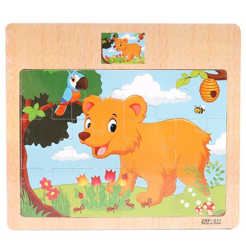  Puzzle Ours brun de dessin anim&eacute; de 12 pi&egrave;ces en bois -Multicolor 