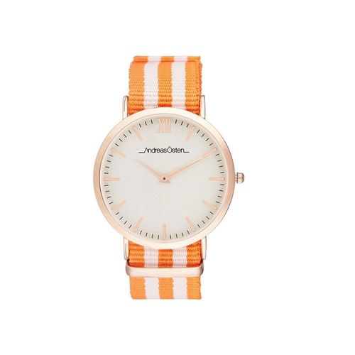 Montre Femme Andreas Osten Cadran 36mm En Steel Blanc Et Bracelet Orange Et Blanc En Nylon AO-40