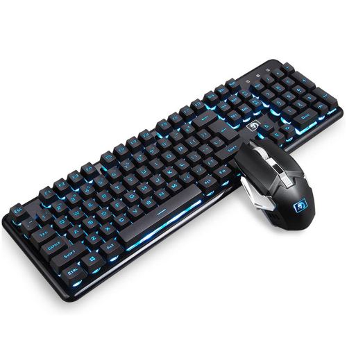 EFUTURE Clavier de jeu sans fil avec souris Clavier éclairage Noir