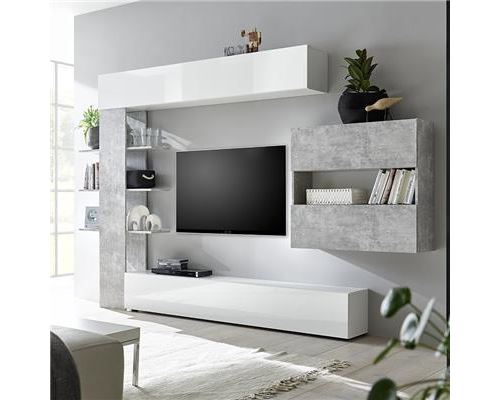Ensemble meubles tv blanc et béton SOPRANO 2-L 257 x P 30 x H 187 cm- Gris