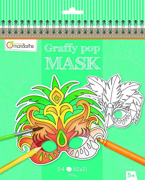 Avenue Mandarine GY024O Un carnet de Coloriage masques - Graffy Pop Mask - Rio