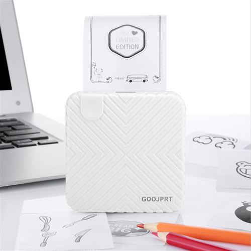 Mini Imprimante thermique portable 203DPI Photo ABS + PC 58mm Bluetooth Blanc